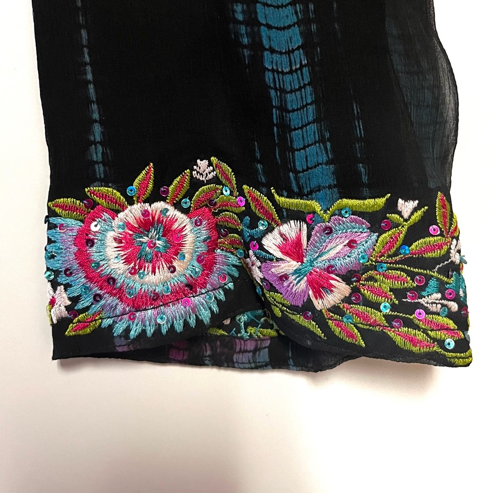 Handmade Silk Embroidered Tunic Blouse Colorful Boho Size Small Festival Artsy - Picture 8 of 12